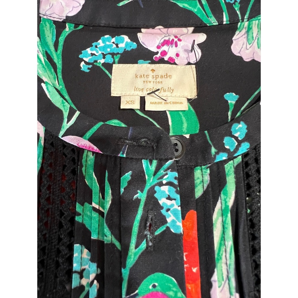 Kate Spade Jardin Poplin Floral Hummingbird Peplum Top Black XS women lace - Picture 7 of 7